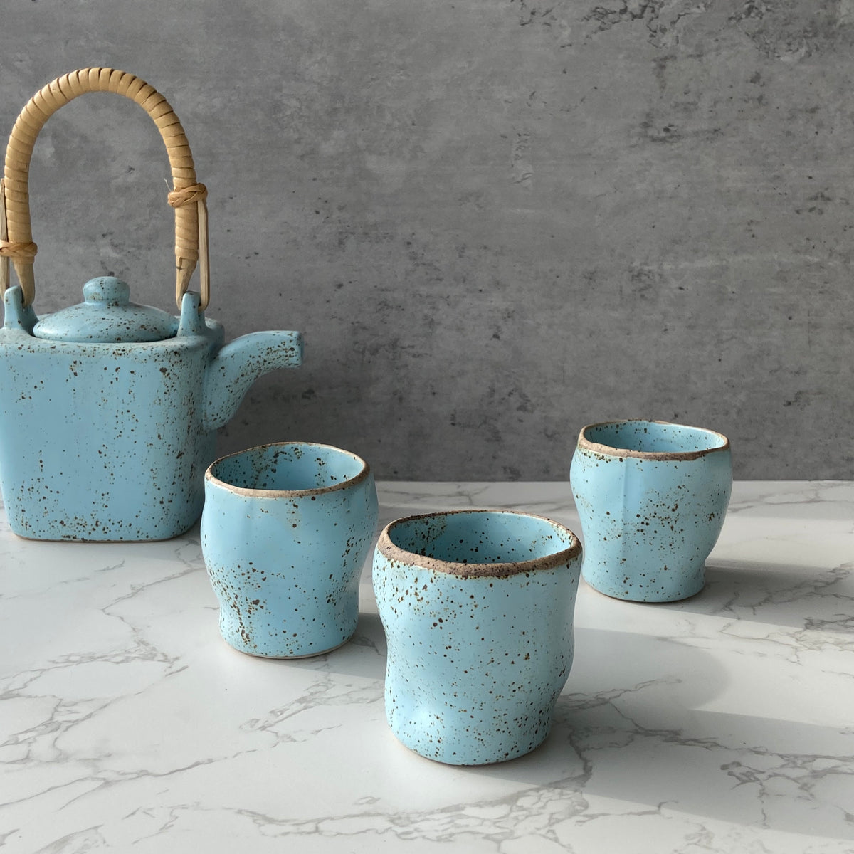 Bamboo Handled Square Tea Set with Square Cups (plate not include ...