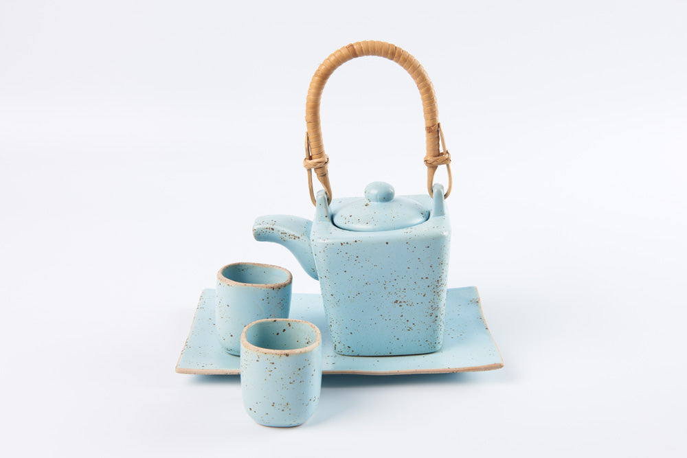 Bamboo Handled Square Tea Set with Square Cups (plate not include)